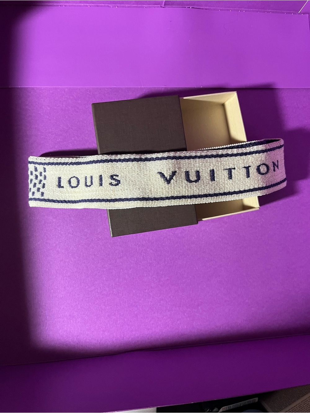 Louis Vuitton Ivory and Navy Logo Jacquard Headband